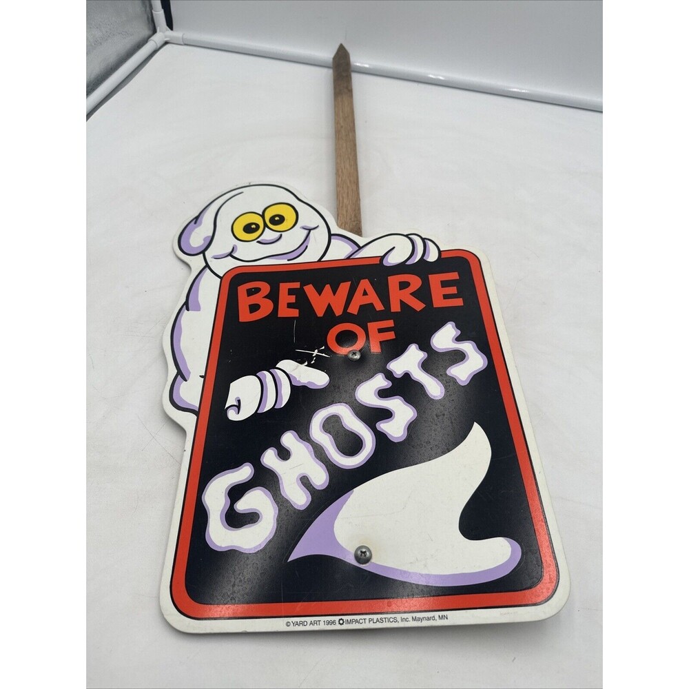 Vintage Yard Art Impact Plastics Halloween BEWARE OF GHOSTS Yard Sign Ghost